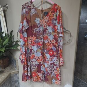 Adrianna Papell Red and Orange Floral Dress